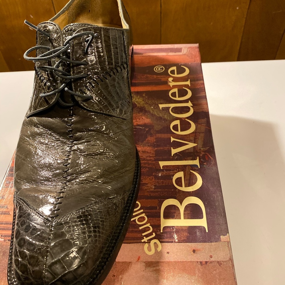 Grey eel and crocodile skin shoes